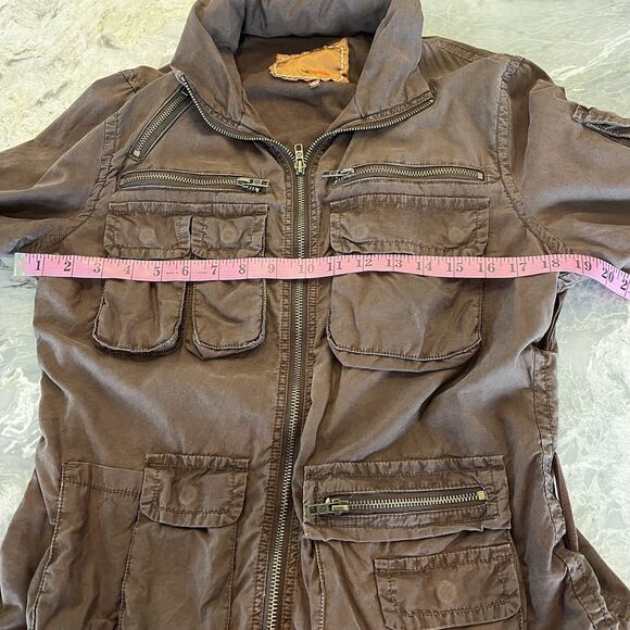 Twill 22 Twenty Two Jacket Womens L Brown Bomber Draw Strings Pockets Hood Y2K - Picture 8 of 12